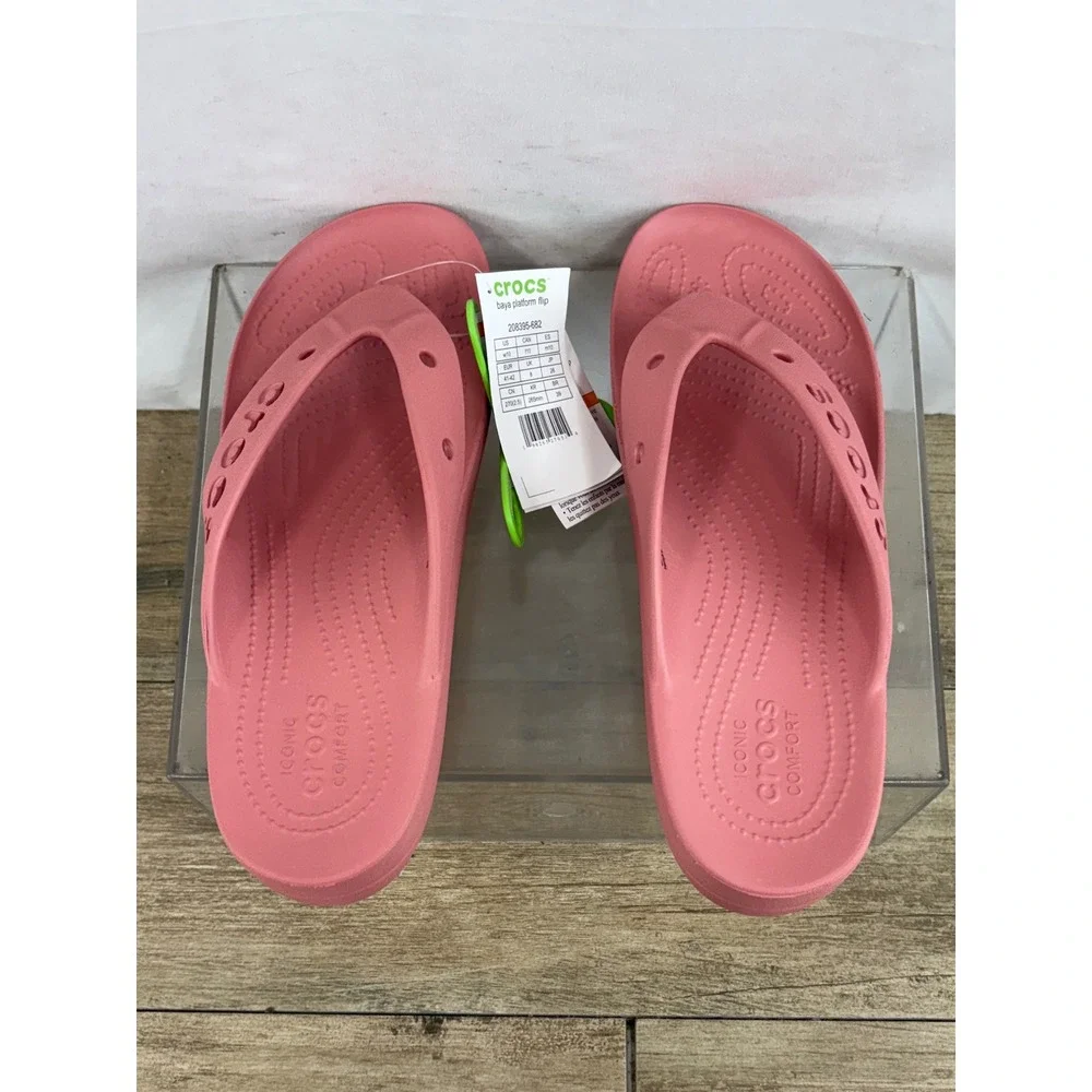 Crocs Kadee II Platform Flip Flops Women's Size 10 Coral Pink Thong Sandals - Picture 4 of 10
